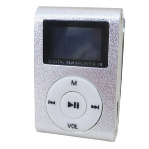 同梱可能 MP3プレーヤー アルミ LCDスクリーン付き クリップ microSD式 MP3プレイヤー シルバーｘ１台