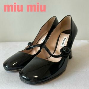 BB0012★6 miu miu ミュウミュウ PRADA姉妹ブランド パテント レディース レザー ハイヒール パテント シューズ 靴 黒 37