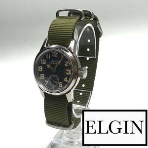 ★OH済 エルジン elgin WWⅡミリタリー 1940s ビンテージ アンティーク ウォッチ 手巻き ブラック メンズ 腕時計 即納 ナイロン 高級品　1