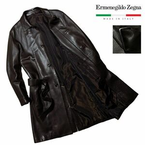 贅の極! 至高 伊製 80万 新品 エルメネジルドゼニア Zegna 最高級鹿革 極上ディアスキン ハンドステッチ レザーコート 46 レザーのカシミヤ