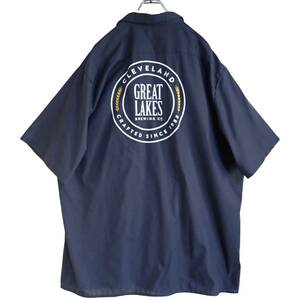 4809/美品Dickies 半袖 ワークシャツ 2XL●洗濯プレス済●ネコポス可●刺繍プリントGREAT LAKESBREWING ディッキーズ 古着