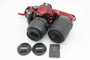 【返品保証】 ニコン Nikon D5200 レッド AF-S DX NIKKOR 18-55mm F3.5-5.6 G VR 55-200mm F4-5.6 G ED バッテリー付き デジタル一眼 v192