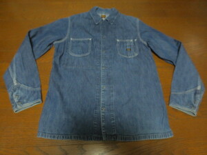 DENIMU Dnm sanforized　ドゥニーム　長袖インディゴデニムシャツ　スナップボタン　カバーオール風　M　日本製