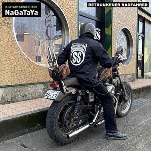 BETRUNKENER RADFAHRER ベェトォンナ ラドファ エンブレム コーチジャケット ブラック×ホワイト XXLサイズ BIKER BIGサイズ