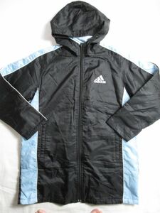 BC816【adidas】アディダス　中綿入り　ロゴプリント　ベンチコート　男女児　黒　160