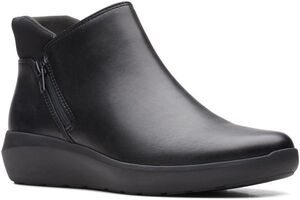 Clarks 25.5cm ブーツ ブラック 軽量 シンセティック レザー サイド ジッパー パンプス ヒール オフィス スニーカー チェルシー AAA201