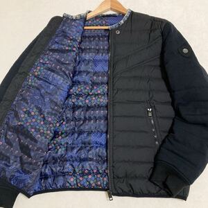 美品/Lサイズ●DIESEL ディーゼル ダウンジャケット 裏地ペイズリー デニム襟 ブルゾン 切替 総柄 ブレイブマン ジャケット 黒 ブラック