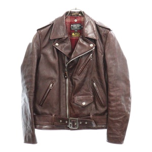 SCHOTT ショット HORSEHIDE ONESTAR ホースハイド ワンスター 裏地チェック レザー ダブル ライダースジャケット ブラウン 7544