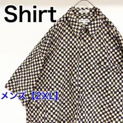 YAE52　pierre cardin　半袖シャツ【メンズ2XL】ネイビー　茶色