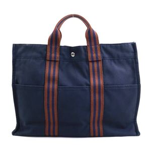 エルメス HERMES ハンドバッグ トートバッグ フールトゥ コットン ネイビー/ブラウン e59771a