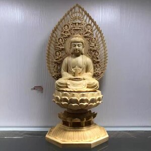 高品質 薬師如来仏 開運風水 鎮宅辟邪 木彫仏像 彫刻工芸品 高28cm