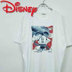 古着 2003 ディズニー ミッキーマウス USA国旗 Tシャツ ホワイト XL