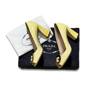 正規品 PRADA プラダ　箱付き　ゴールド金具 エナメル　パンプス　レディース