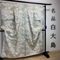 ZY287 白大島 名品 小紋 正絹 広衿 大島紬 高級 名品