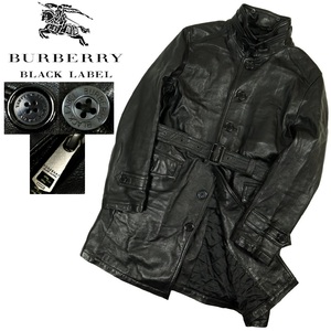 【B923】【極美品】【羊革】BURBERRY BLACK LABEL バーバリーブラックレーベル レザーコート オールレザー サイズL