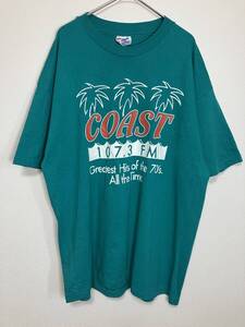 COAST 107.3FM HANES シングルステッチ Tシャツ 緑 XL【管理番号B77】