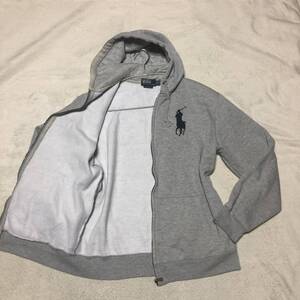 Polo by Ralph Lauren ポロバイラルフローレン【大きいサイズ】フルジップパーカー フーデット 裏起毛 ビックポニー ナンバー グレー XXL