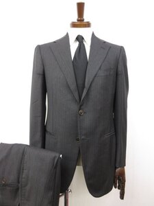 【サルトリアパルテノペア Sartoria Partenopea】3ボタン段返り スーツ (メンズ) 44/7DROP チャコールグレー系 ストライプ柄 ◯32RMS0437