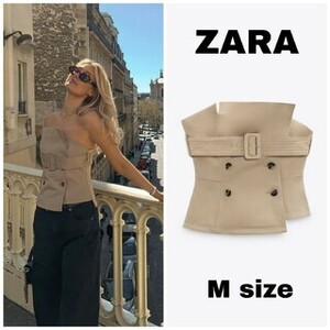 人気完売♪ 　ZARA　ザラ 　ベアトップビスチェ　コットンギャバジン　ベージュ L