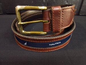 y8769 ヴィンテージ NAUTICA レザーベルト　トルコ製 38　ノーティカ　現状品