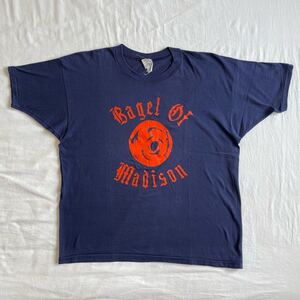 希少! 60s 70s PRINTWEAR Tシャツ USA製 L 綿100 ビンテージ ネイビー 3段プリント 80s