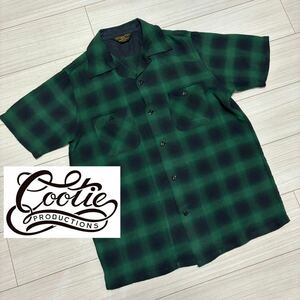 良品■COOTIE クーティー■オンブレチェック オープンカラー シャツ L グリーン ブラック 開襟 日本製 COOTIE PRODUCTIONS Ombre Check