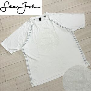 00s 良品■Sean John ショーンジョン■刺繍 ビッグサイズ Tシャツ XXL 白 ホワイトステッチ エンブレム オーバーシルエット ヴィンテージ