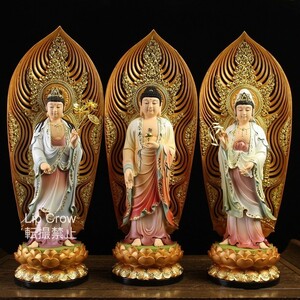 西方三聖立像 精密彫刻 仏教三聖工芸品　仏師で仕上げ品