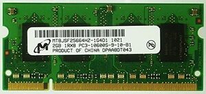 Micron 2GB*1枚 PC3-10600S(DDR3-1333) SO-DIMM ノートパソコン用メモリ型番：MT8JSF25664HZ-1G4D1