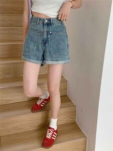 デニムジーンズ パンツ ショートパンツ カジュアル おしゃれ レディース XL ブルー