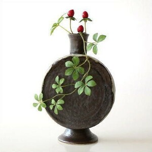 花瓶 花びん 陶器 花器 おしゃれ 一輪挿し 和風 瀬戸焼 黒釉 太鼓型花入れ