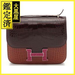 HERMES エルメス コンスタンス３ミニ ミール/ワインレッド フューシャ×シルバー金具 アリゲーター【472】2148103562280