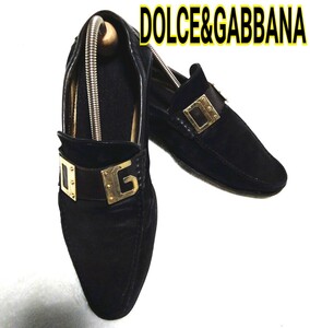 正規品 ドルチェ&ガッバーナ ビット ロゴ ローファー DOLCE&GABBANA d&g ドルガバ ブラック 黒 スエード スリッポンBLACKスウェードGOLD金