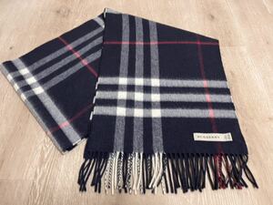 BURBERRY　バーバリー　マフラー　カシミア100％　濃紺　ネイビー系　美品　送料無料!!!