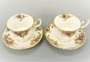 919 【ROYAL ALBERT】ロイヤルアルバート カップ＆ソーサー ペア 2客セット オールドカントリーローズ Old country Roses バラ 金彩