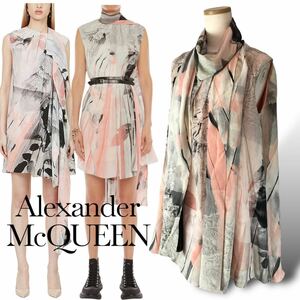 s77 ALEXANDER MCQUEEN アレキサンダーマックィーン silk ノースリーブチュニック ブラウス トップス ミニワンピース 40 イタリア製 正規品