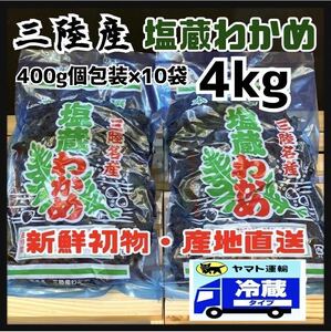 【冷蔵クール便便】塩蔵わかめ 4kg 岩手県産 400g個包装×10袋三陸産 産地直送品 おすすめ 国産 珍味　おつまみ