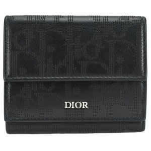 ディオール DIOR オブリーク ギャラクシー 三つ折り 財布 2ESBC110VPD レザー ブラック 黒 パンチング ロゴ コンパクト ウォレット 中古