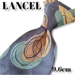 LANCEL　ブランドネクタイ　レトロ　紺緑黄茶　織り柄　メンズ