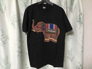 新品未使用 タイ バンコク購入 ガネーシャ柄 半袖 Tシャツ 黒色 ブラック メンズ お土産 海外旅行 東南アジア エスニック ぞうさん