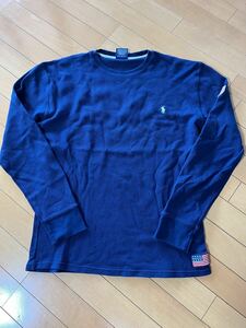 ラルフローレン 長袖コットンTシャツ　紺色系「L」ラルフオリジナルワッペン2個接着