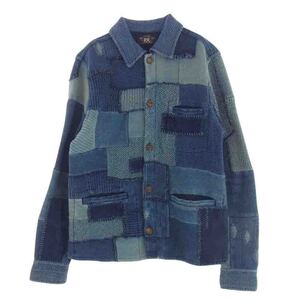 RRL ダブルアールエル SWEET ORR WEST DENIM SHIRT IN BLUE インディゴ パッチワーク ニット デニム シャツ インディゴブルー系【中古】