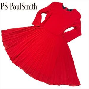 PS Paul Smith ワンピース 38 S レッド 赤 プリーツ パーティー ドレス フォーマル ピーエス ポールスミス