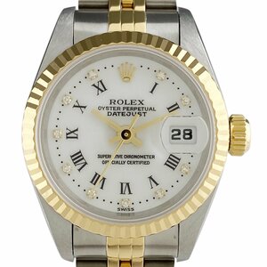 ロレックス ROLEX デイトジャスト 10Pダイヤ ローマン 69173G 腕時計 SS YG ダイヤモンド 自動巻き ホワイト レディース 【中古】