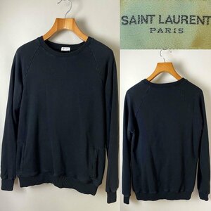 ★【送料無料 フランス製】15AW 名作 Saint Laurent Paris サンローラン パリ ヴィンテージ加工 ポケット付き スウエット トレーナー S 黒