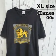 Hanes　2001年製　Tシャツ　XL　ダークグレー　アニマル柄　狼　猫　古着