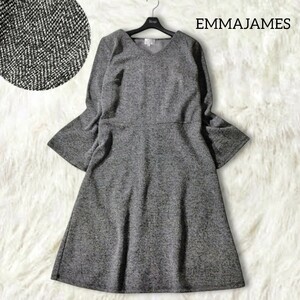 49 【EMMAJAMES】 エマジェイムス シンプル ワンピース L 長袖 フレアスリーブ 膝丈 ひざ丈 秋冬 ストレッチ 伸縮性あり レディース