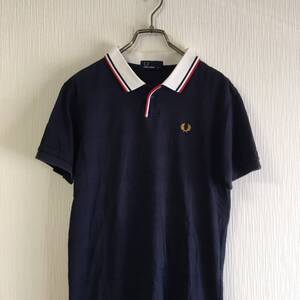 お洒落なライン入り◆FRED PERRY フレッドペリー 半袖 ポロシャツ Ｓサイズ ヒットユニオン ネイビー系 メッシュ素材