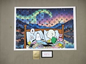 #605 DEATH NYC 世界限定ポスター 現代アート ポップアート スヌーピー チャーリーブラウン PEANUTS ベッド 添い寝 オーロラ 星