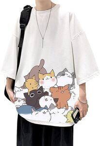 夏服 Tシャツ メンズ 半袖 トップス 無地 ゆったり 猫ロゴ L